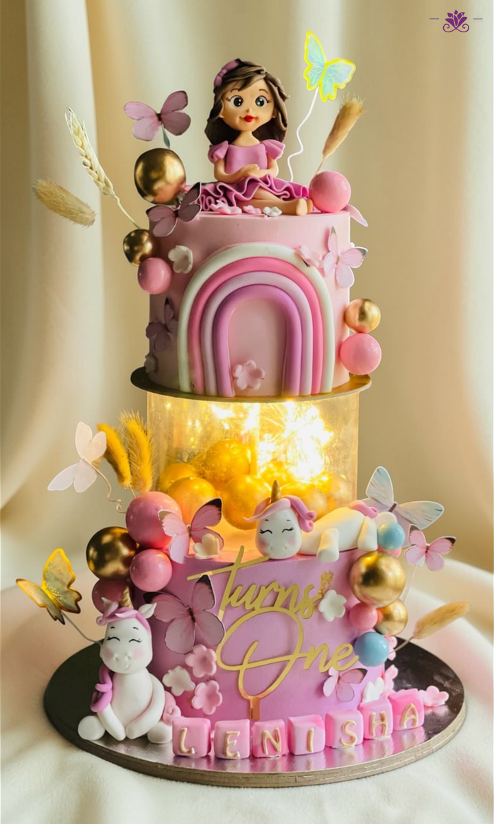 Fairy Unicorn Rainbow Light Birthday Cake with Custom Name