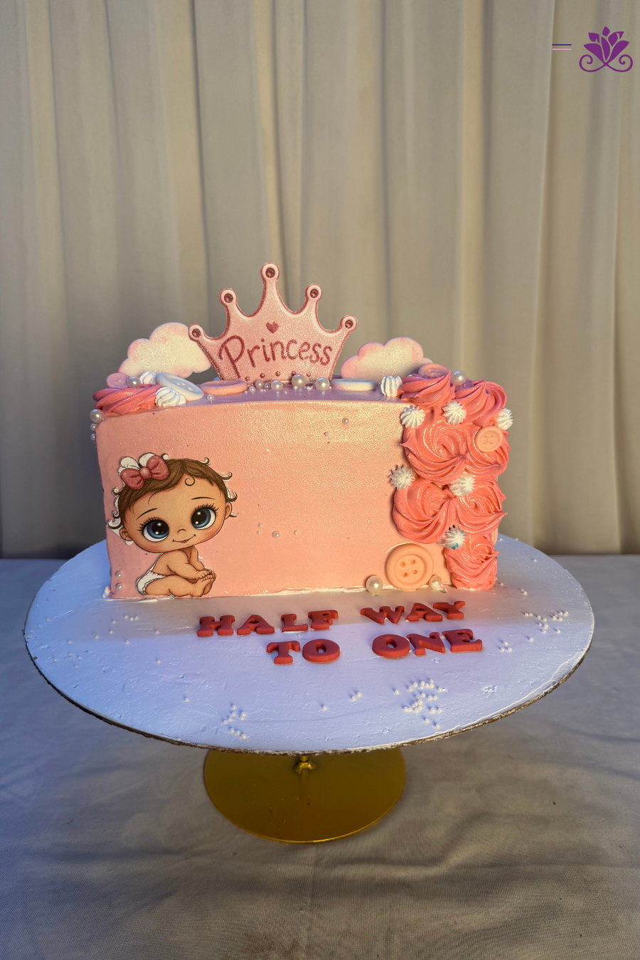 Princess "Half Way to One" 6-Month Birthday Half Cake