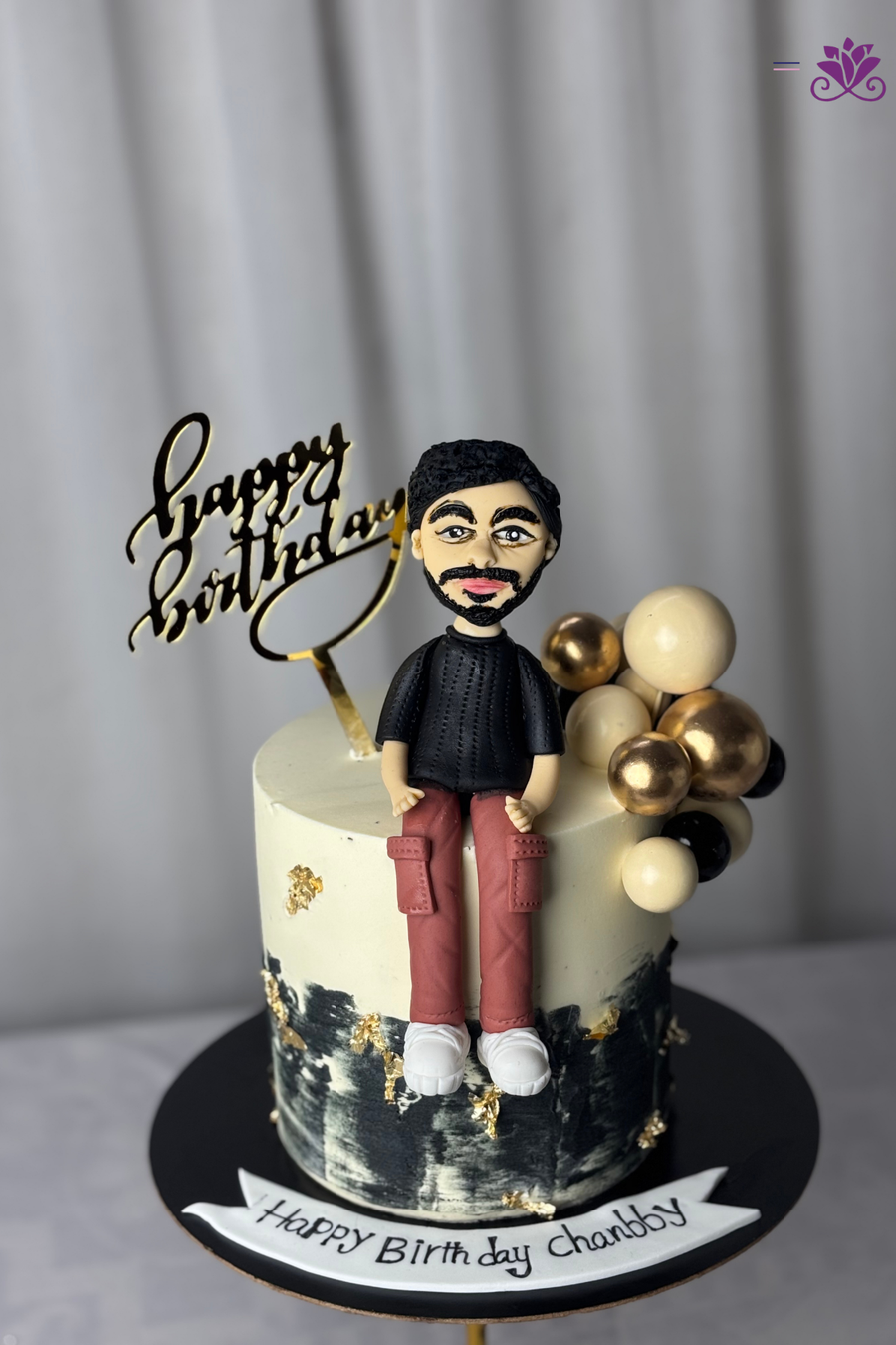 Black & White Abstract Textured Cake for Men
