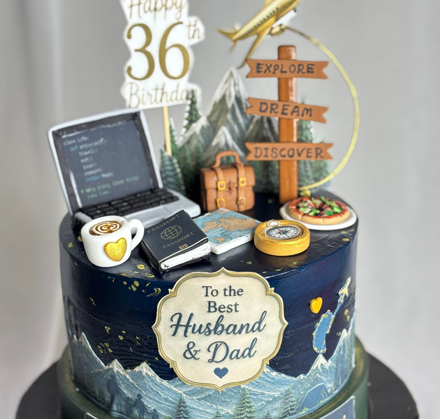 Coder & Globetrotter Milestone Cake for Husband