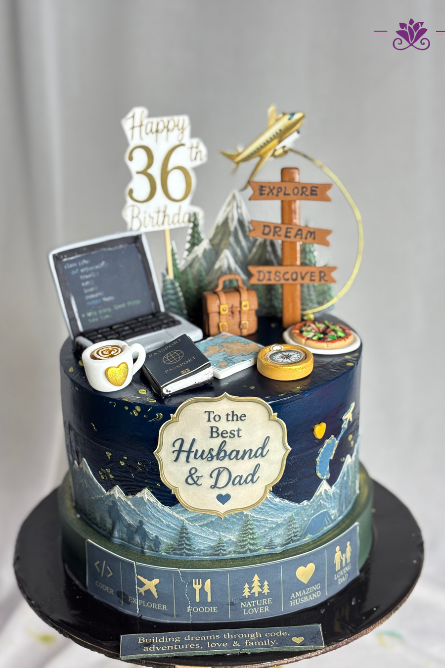 Coder & Globetrotter Milestone Cake for Husband