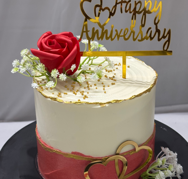 Crimson Rose & Gilded Heart Anniversary Celebration Cake