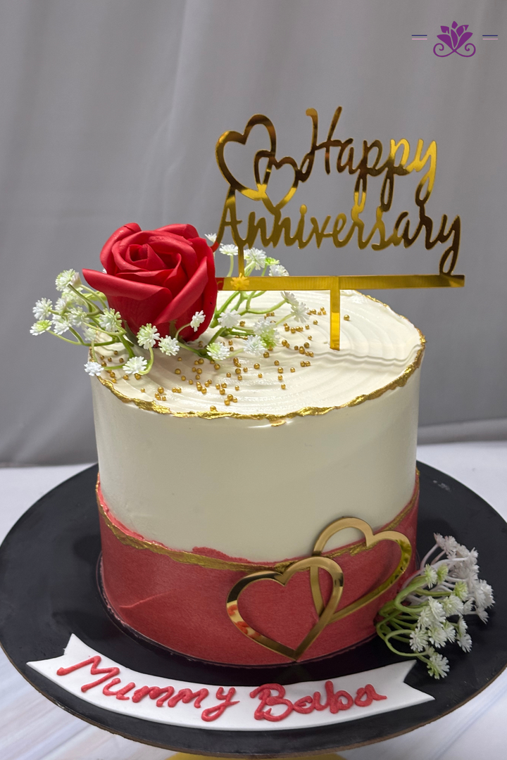Crimson Rose & Gilded Heart Anniversary Celebration Cake