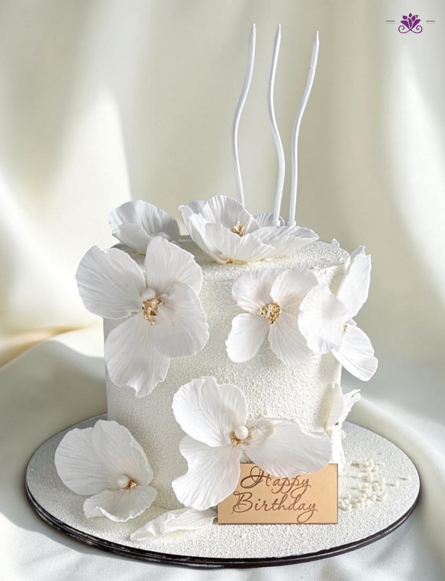 Luxury White Aesthetic Floral Celebration Cake