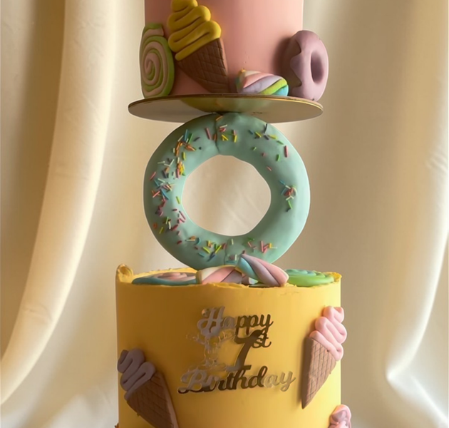 Anti Gravity Donut & Ice Cream Birthday Cake with Candy Theme Design