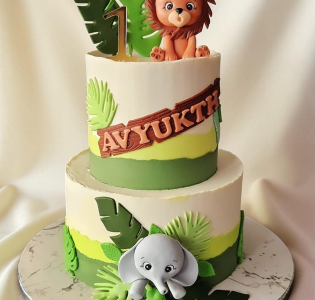 Jungle Safari Animals 1st Birthday Cake
