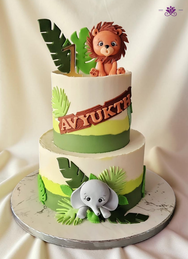 Jungle Safari Animals 1st Birthday Cake
