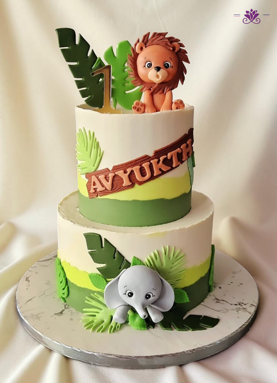 Jungle Safari Animals 1st Birthday Cake
