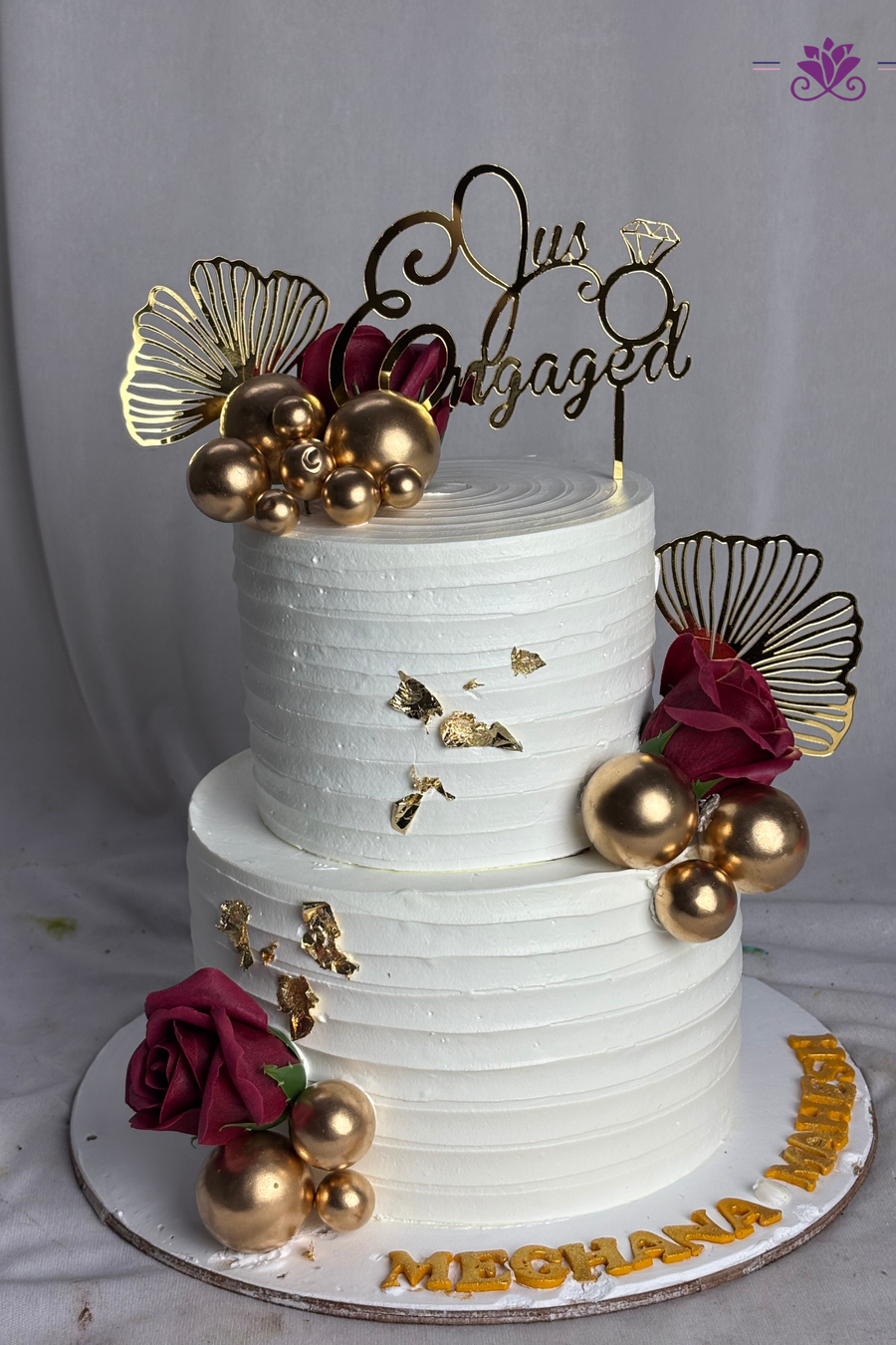 Gold Palm Fan & Crimson Rose Tiered Cake