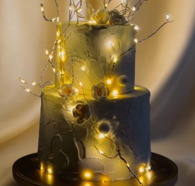 Luxury LED Marble Effect Cake with Fairy Lights & Modern Artistic Design (Eggless Designer Cake)