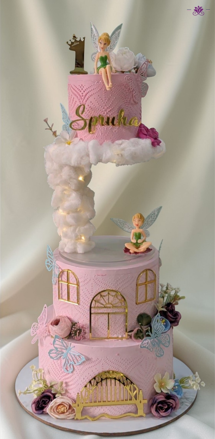 Floating Fairy Cloud Illusion Birthday Cake with Butterfly Garden Theme