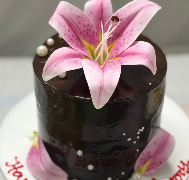 Dark Chocolate Truffle Cake with Fresh Lily Bloom