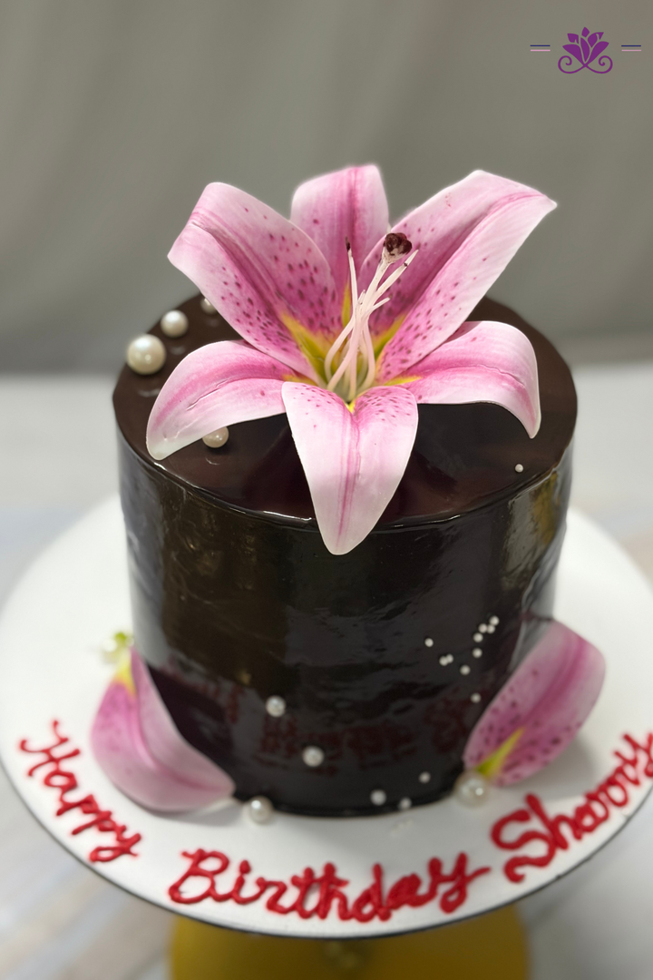 Dark Chocolate Truffle Cake with Fresh Lily Bloom