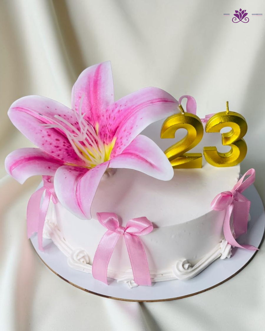 Elegant Pink Lily &amp; Gold 23rd Birthday Cake