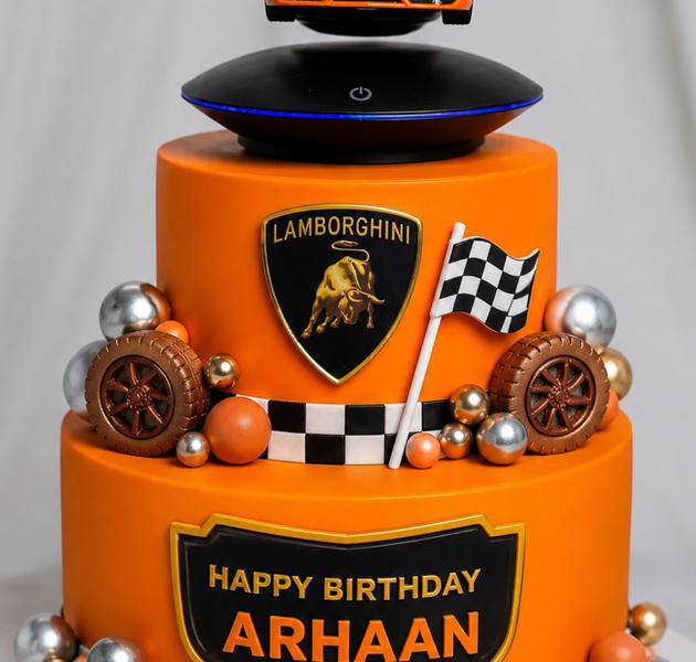 Lamborghini Levitation & Racing Track 2-Tier Birthday Cake