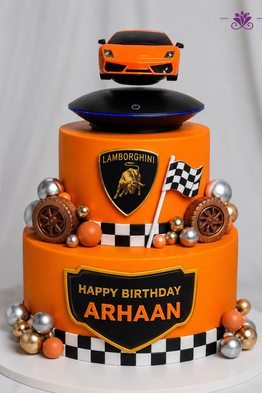 Lamborghini Levitation & Racing Track 2-Tier Birthday Cake