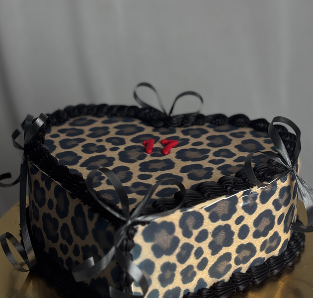Leopard Print Heart Vintage Coquette Birthday Cake