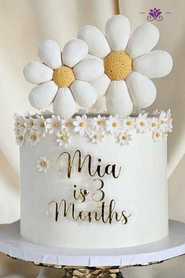 White daisy floral baby milestone cake