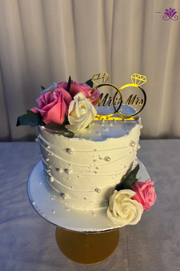 Mr & Mrs Diamond Ring & Rose Wedding Celebration Cake