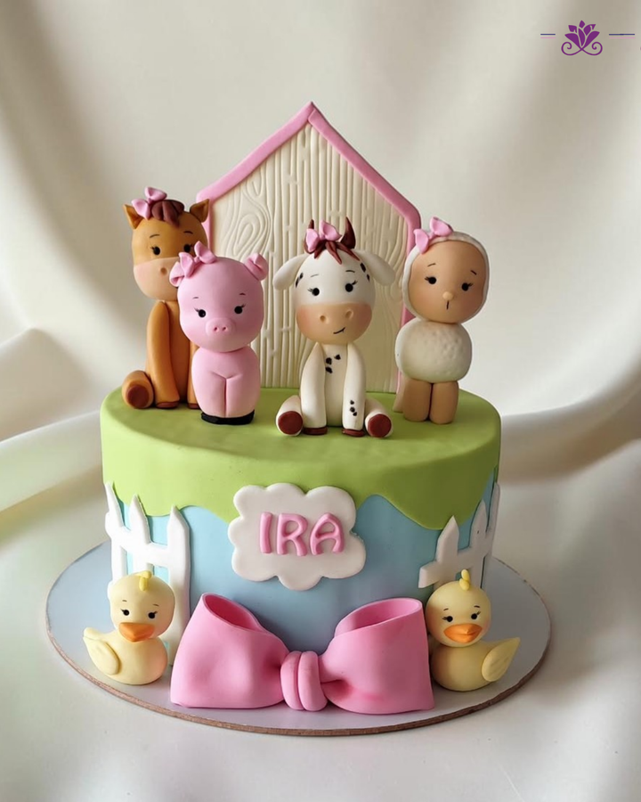 Cute Farm Animal Theme Birthday Cake