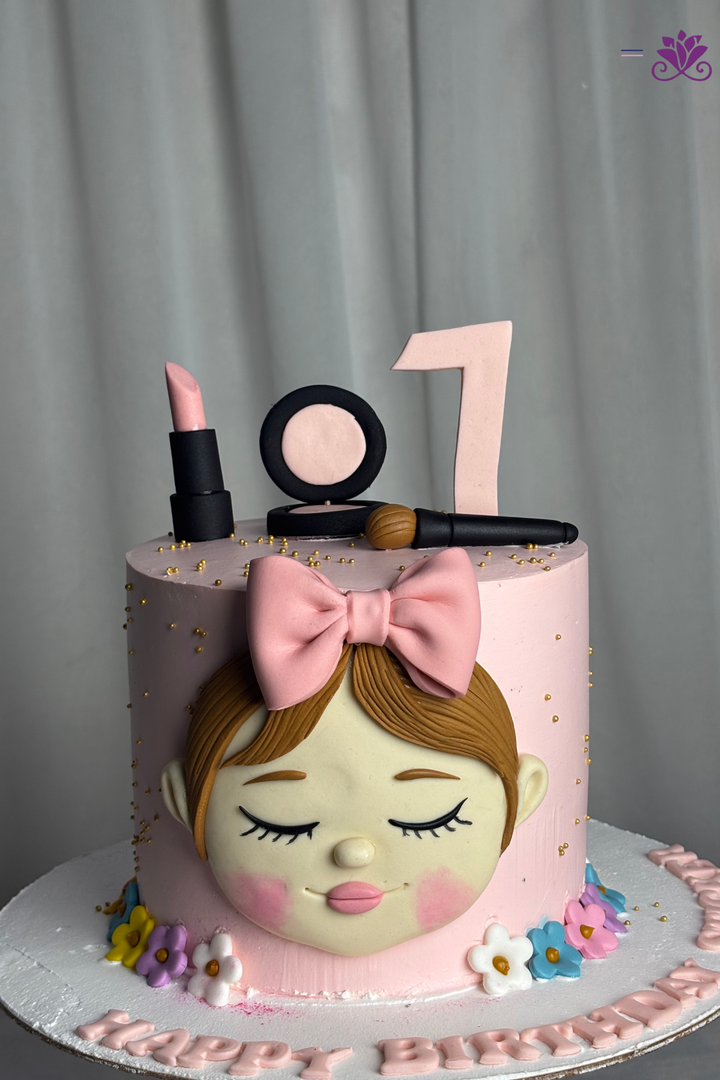 Little Glam Girl Makeup & Big Bow 7th Birthday Cake