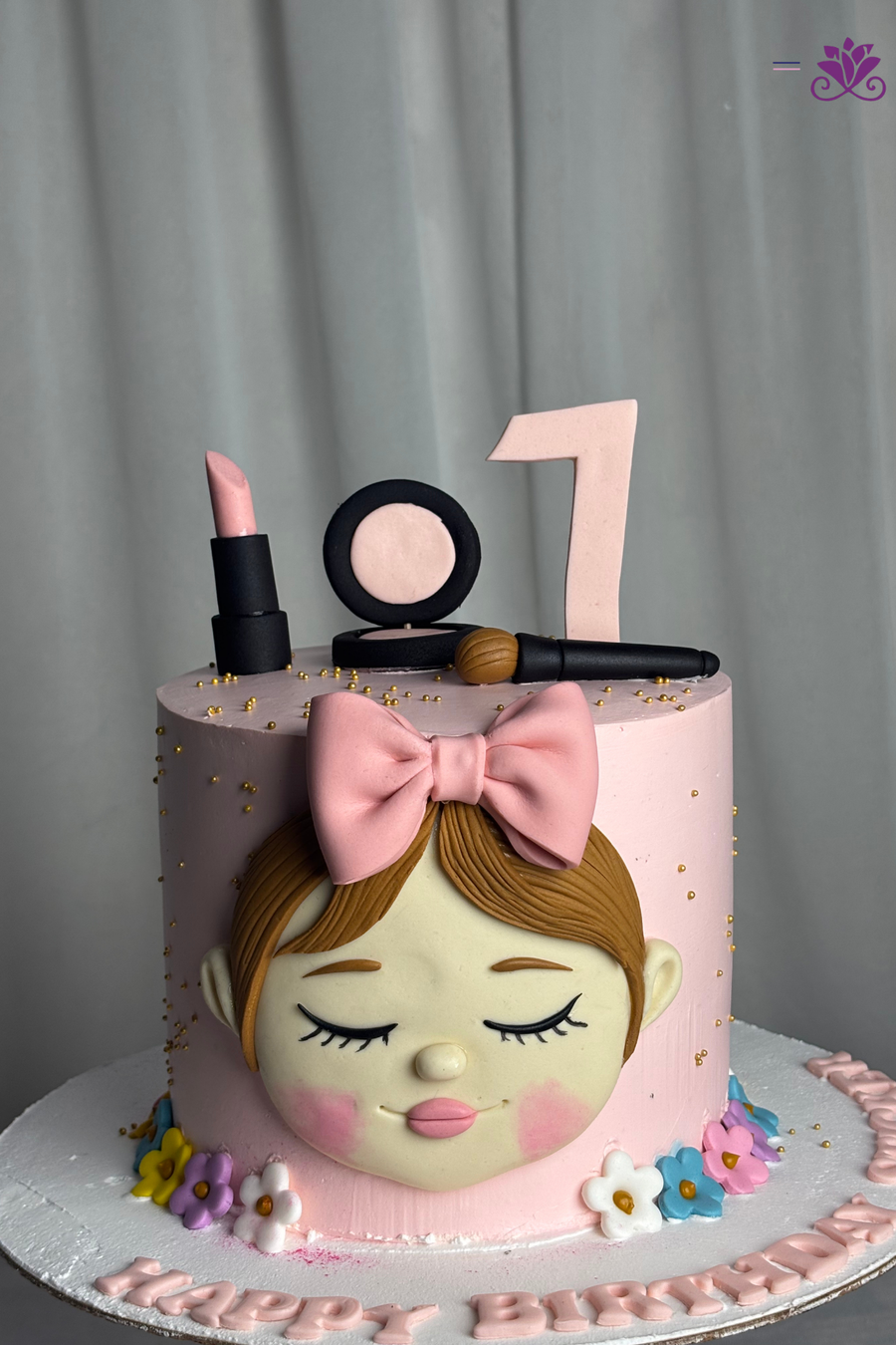Little Glam Girl Makeup & Big Bow 7th Birthday Cake