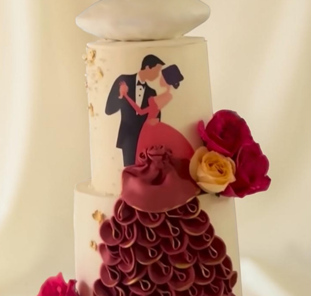 Levitating Couple Engagement Cake with Floating Topper & Bridal Dress Design (Eggless Designer Cake)