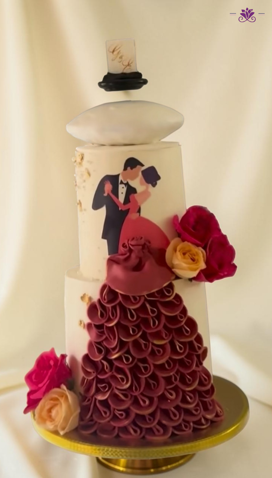 Levitating Couple Engagement Cake with Floating Topper & Bridal Dress Design (Eggless Designer Cake)