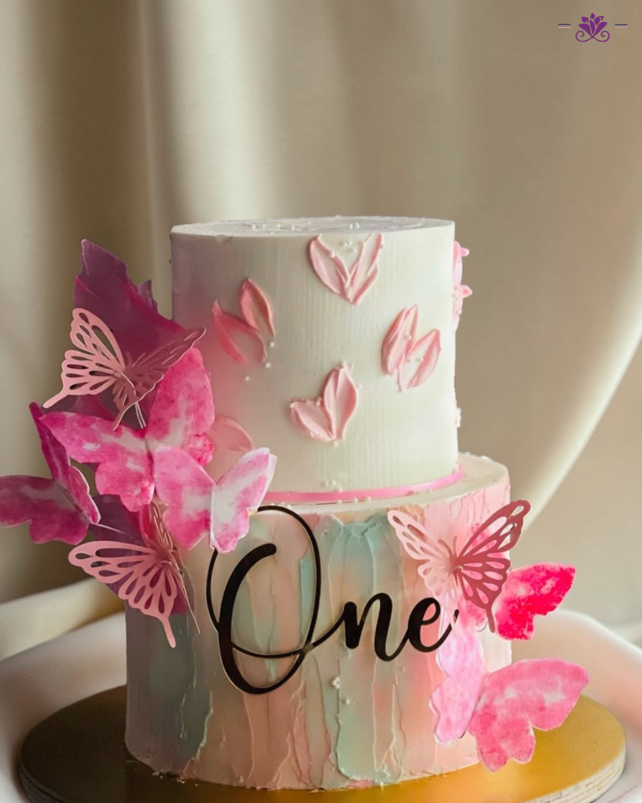 Pastel Butterfly First Birthday Theme Cake