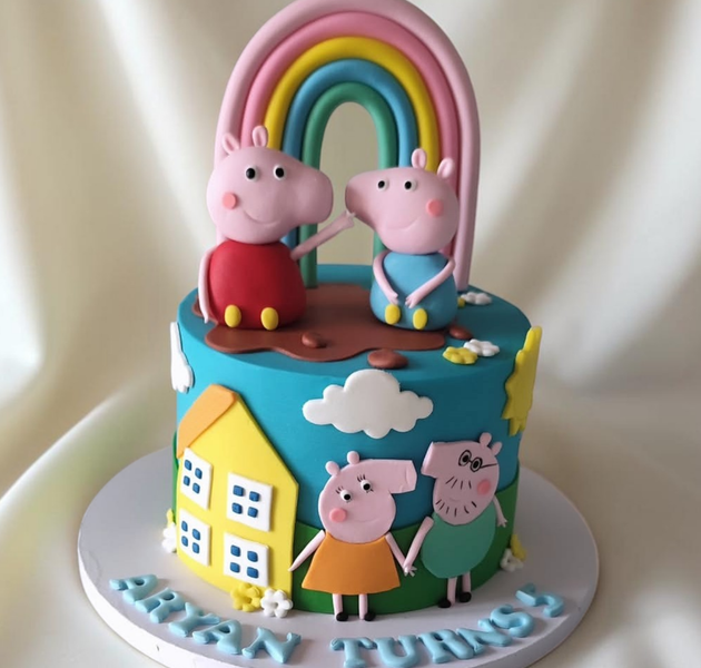 Peppa Pig Family Rainbow Theme Cake