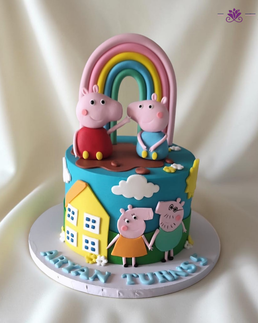 Peppa Pig Family Rainbow Theme Cake