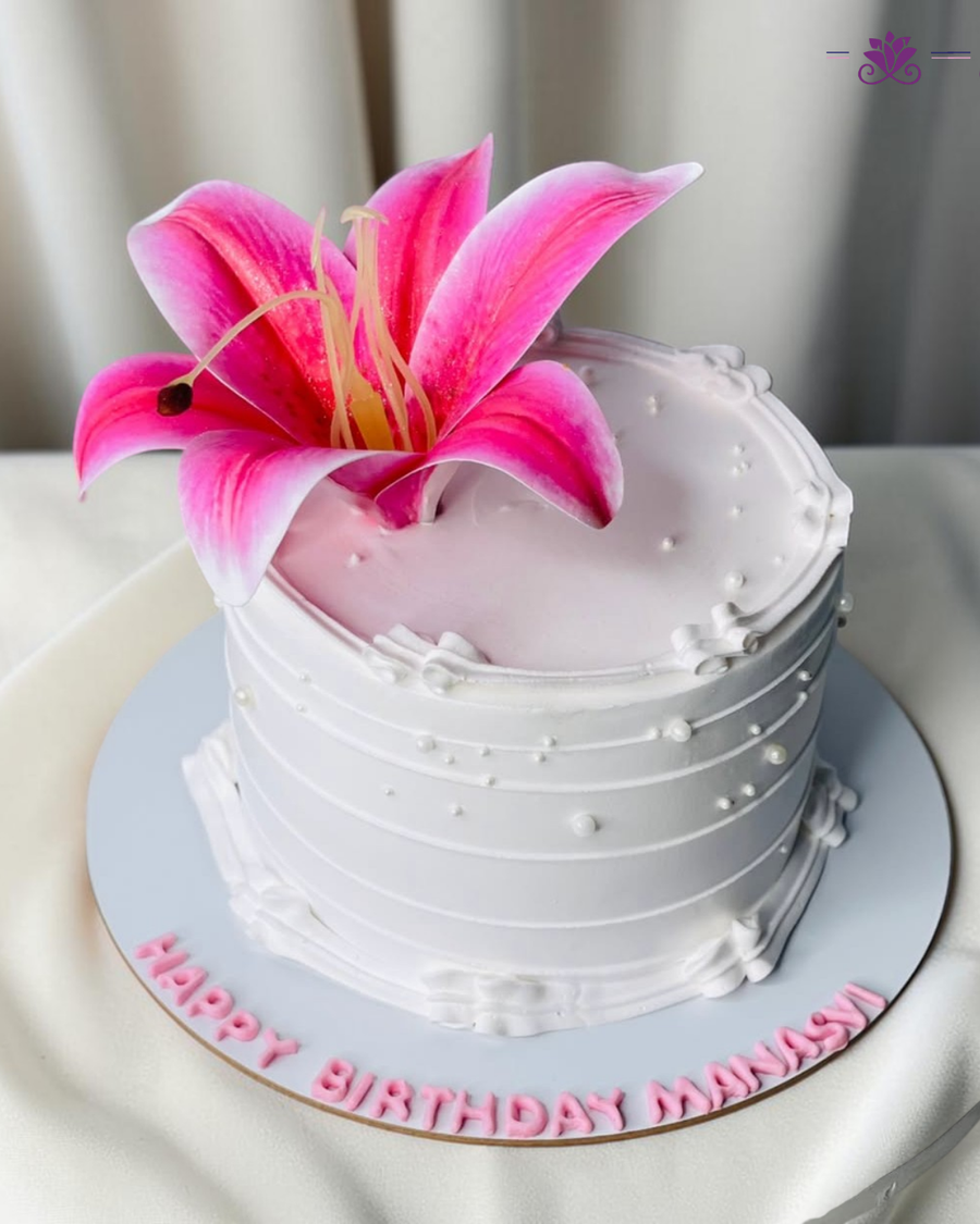 Luxury Pink Lily Floral Birthday Cake