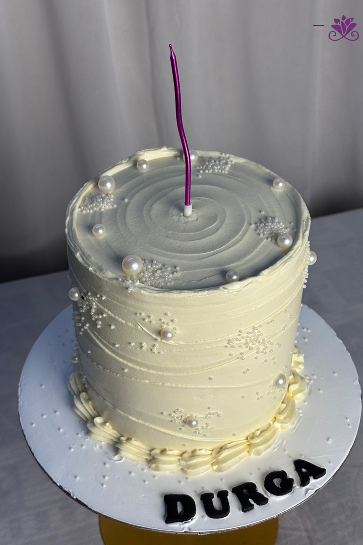 Minimalist Ivory Textured Pearl & Metallic Candle Birthday Cake
