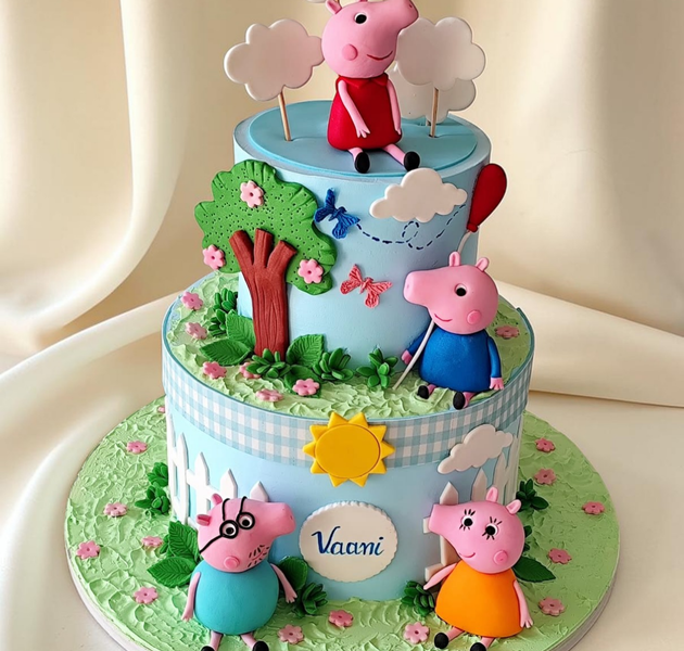 Peppa Pig Family Garden themed birthday cake