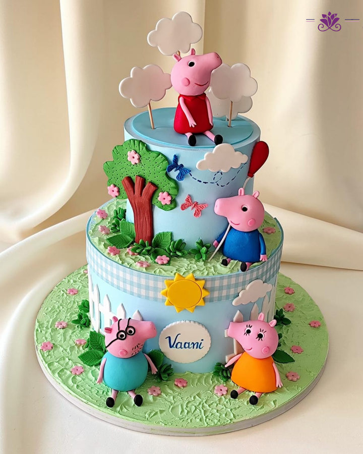 Peppa Pig Family Garden themed birthday cake