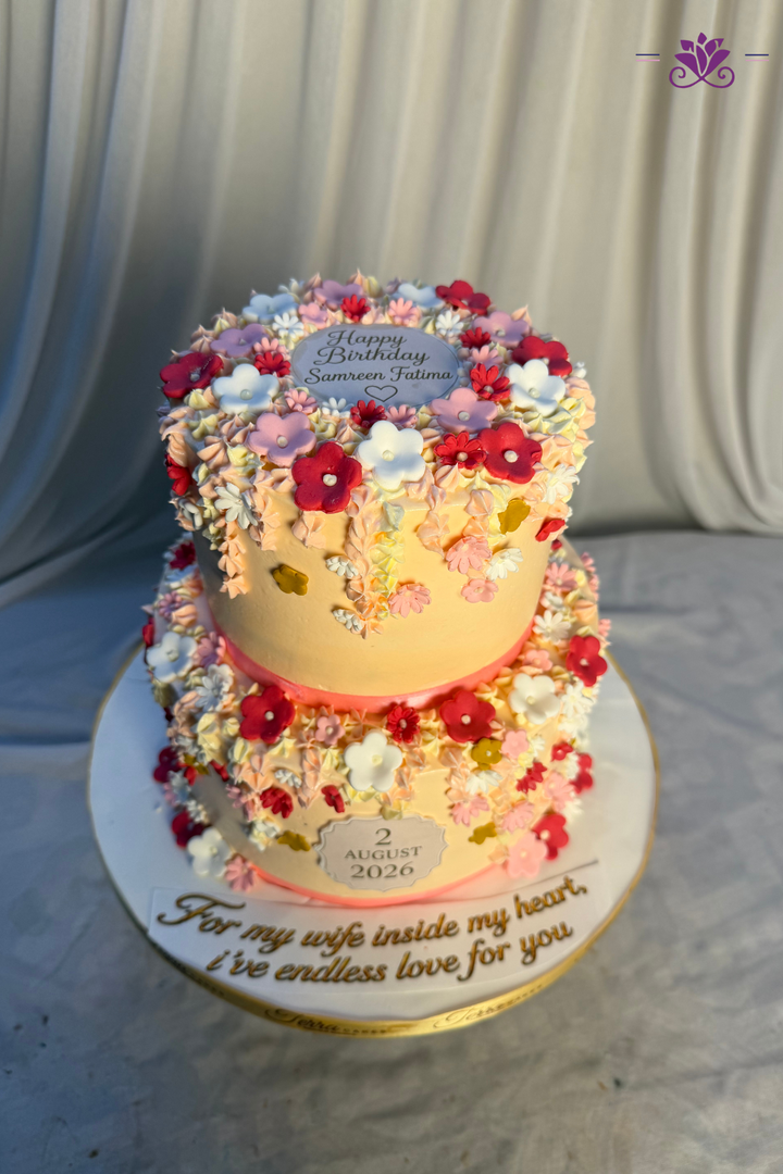 Blooming Meadow Floral Cascade 2-Tier Birthday Cake