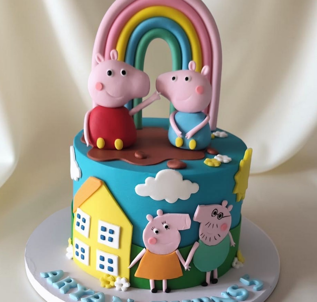 Peppa Pig Family Rainbow Theme Birthday Cake