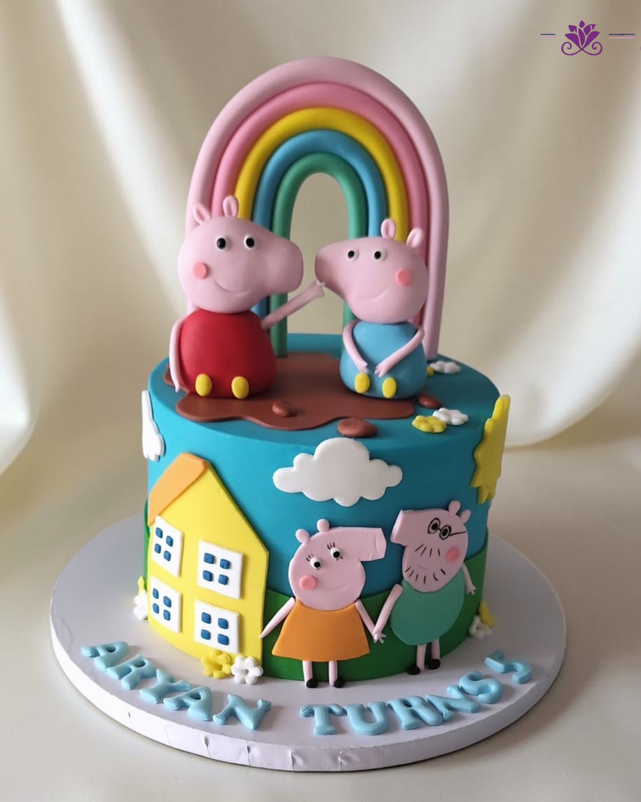 Peppa Pig Family Rainbow Theme Birthday Cake