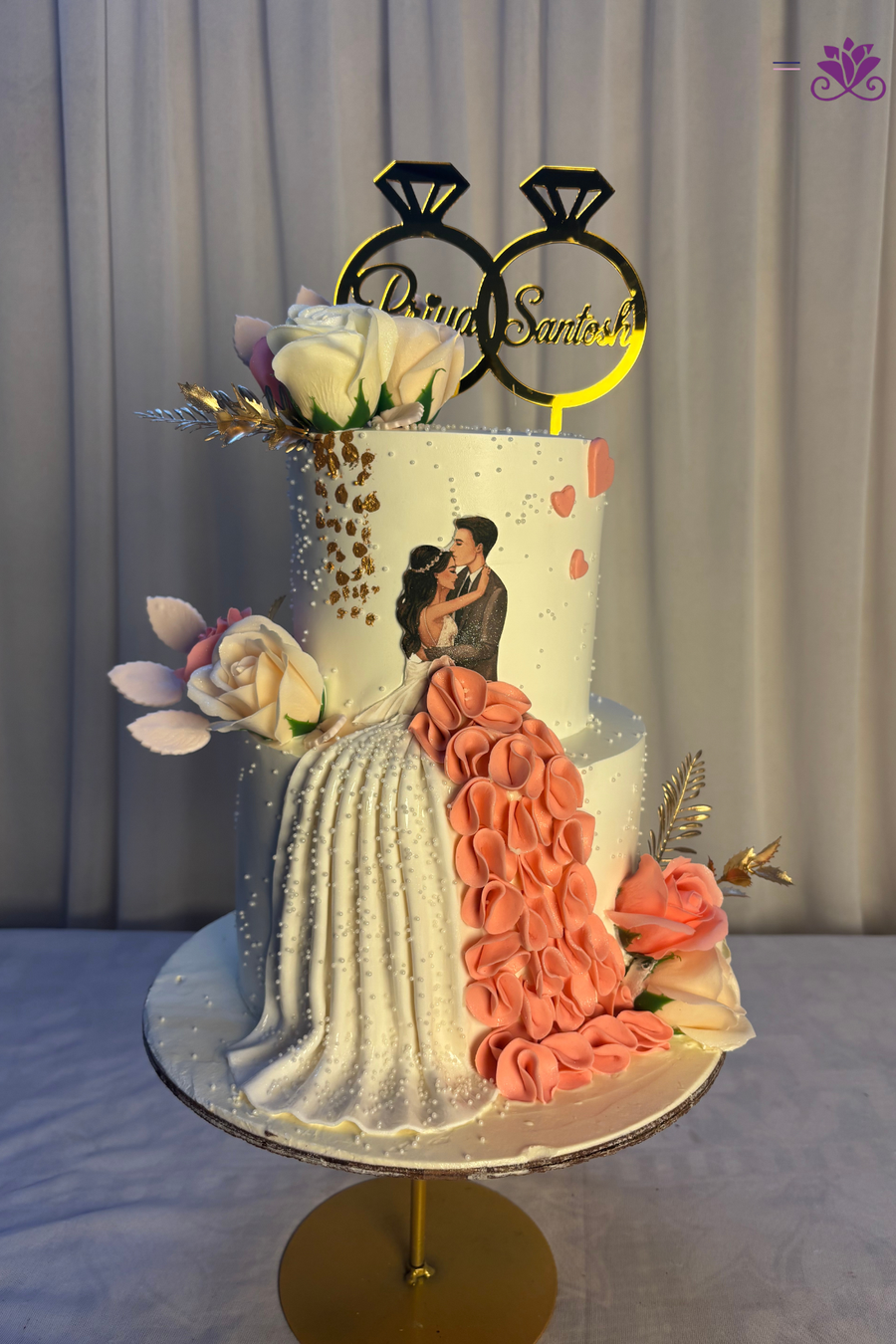 Sculpted Bride Gown & Diamond Ring 2-Tier Engagement Cake