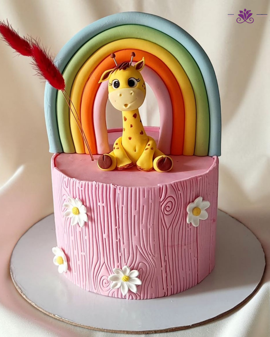Pastel Rainbow Giraffe Theme Birthday Cake