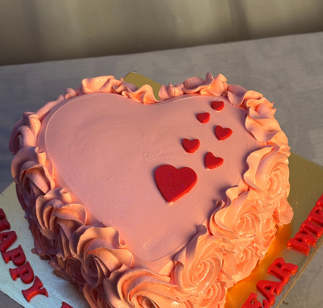 Pink Rosette Ruffle Heart-Shaped Birthday Cake