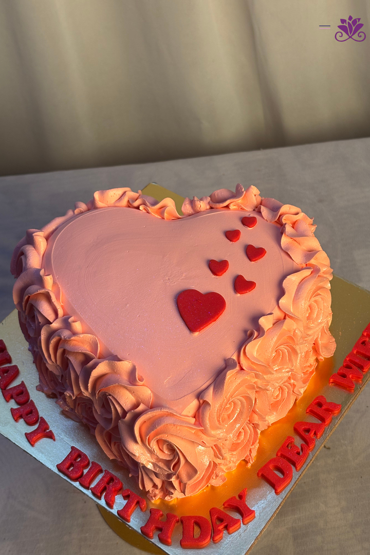 Pink Rosette Ruffle Heart-Shaped Birthday Cake
