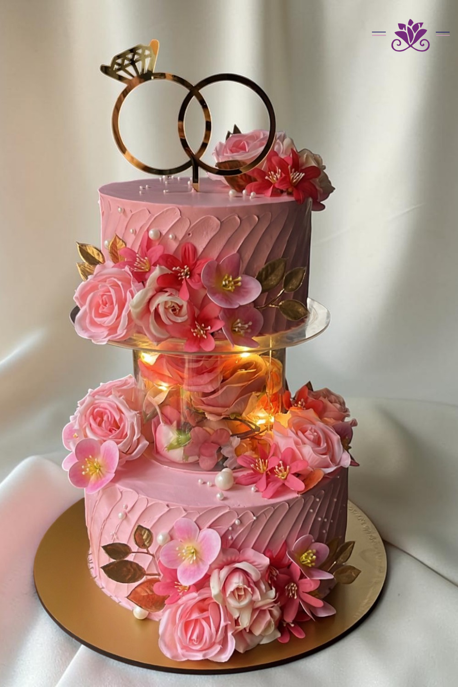 Stunning Two-Tier Pink Floral Wedding Cake
