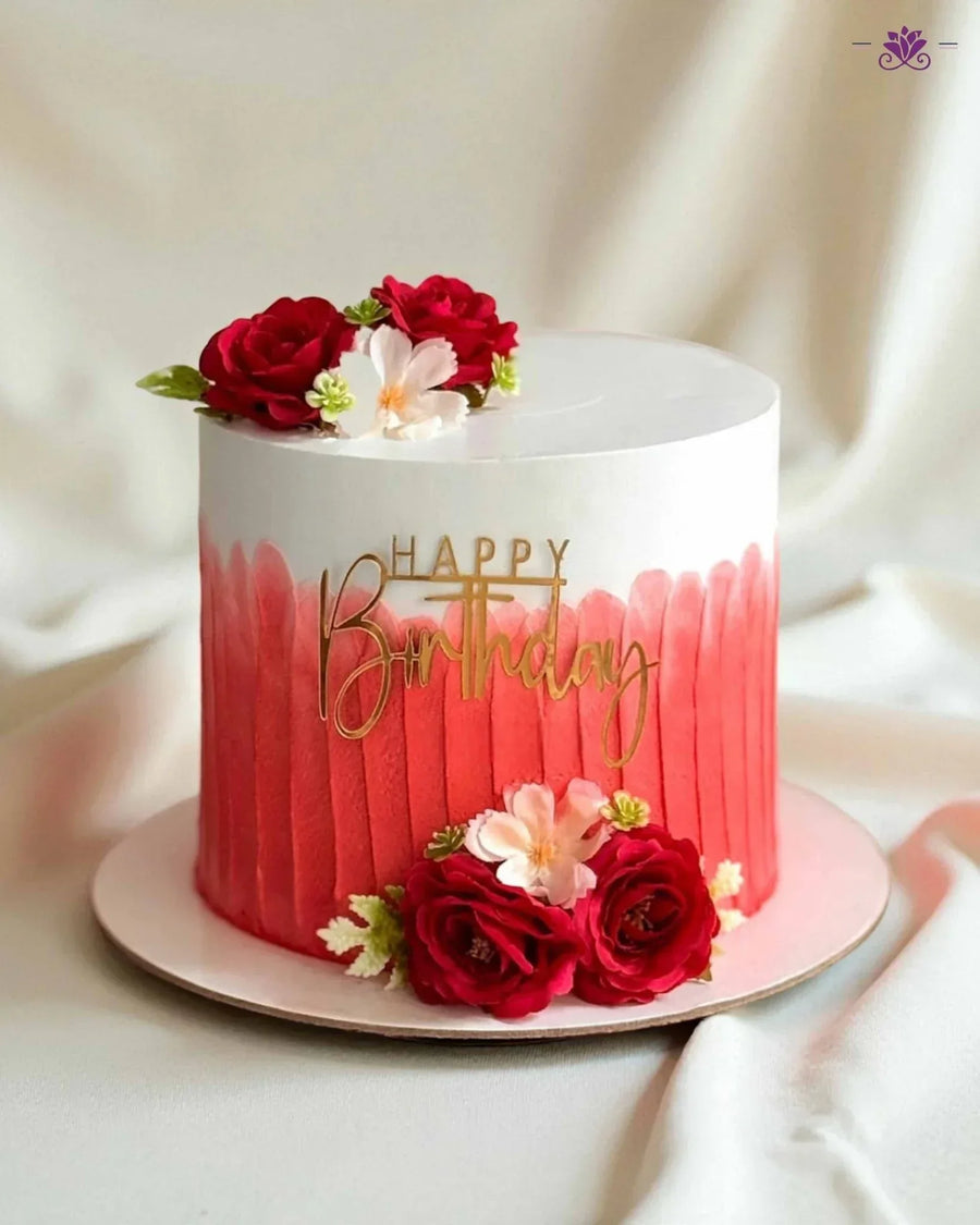 Rosy Elegance Birthday Cake - Terrarich Cake Studio