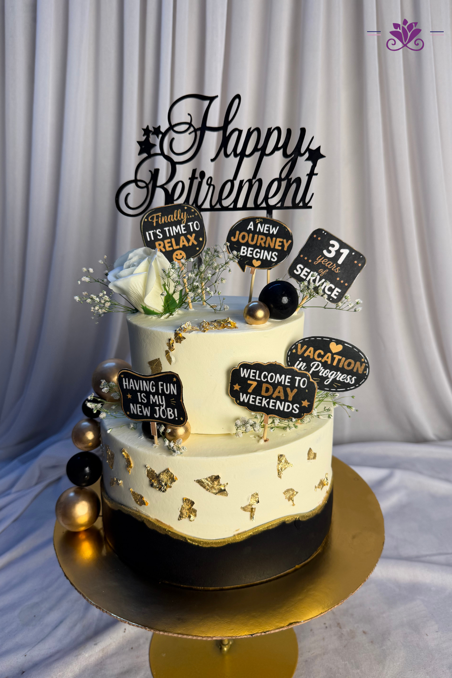 Golden Horizon 2-Tier "Happy Retirement" Milestone Cake