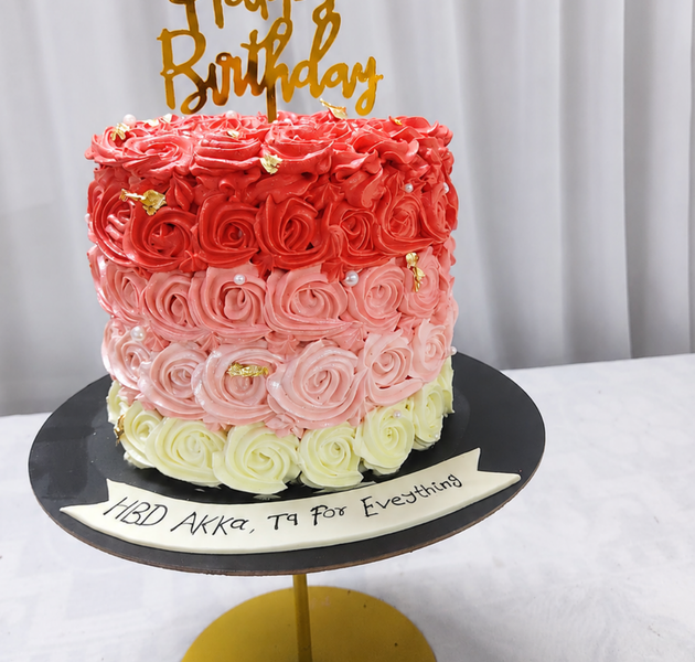 Sunset Coral & Rose Ombré Rosette Birthday Cake