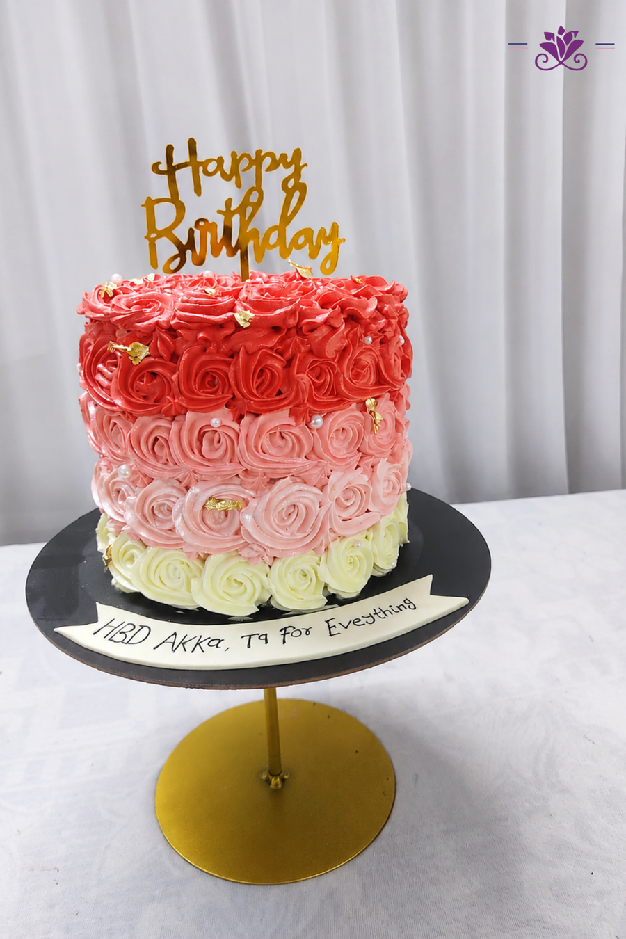 Sunset Coral & Rose Ombré Rosette Birthday Cake