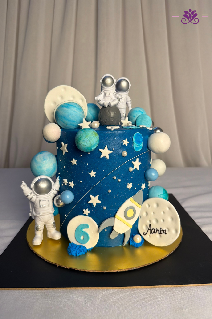 Cosmic Galaxy Astronaut & Moon 6th Birthday Cake