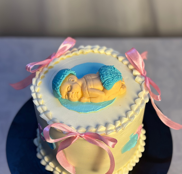 Vintage Lambeth Sleeping Baby Shower Ribbon Cake