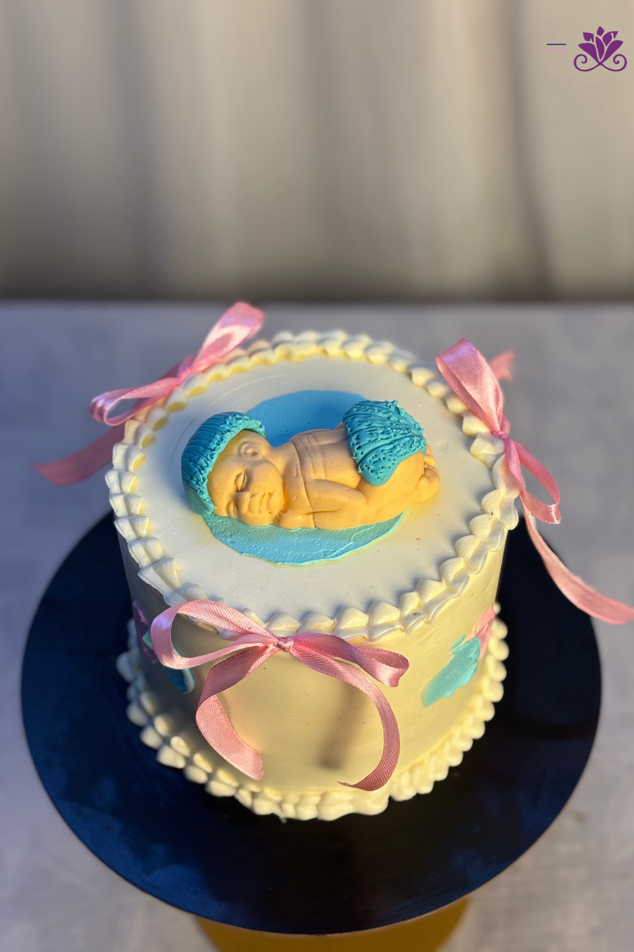Vintage Lambeth Sleeping Baby Shower Ribbon Cake